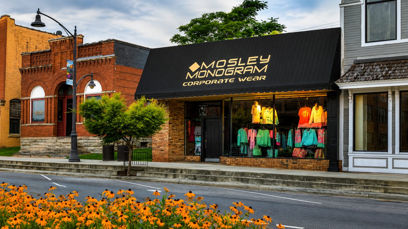 Mosley Monogram Corporate Wear storefront in downtown Guntersville